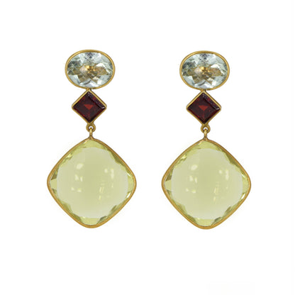 Checker Cut Green Amethyst Earring 18K Gold