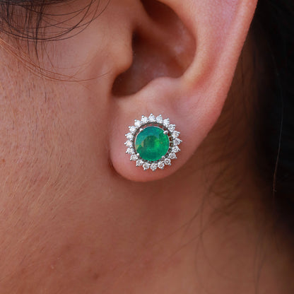 Emerald Cluster Halo Earring 18K Gold