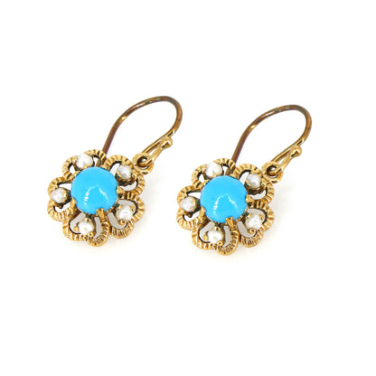 Tiny Pearl Blue Turquoise Yellow Earring Gold