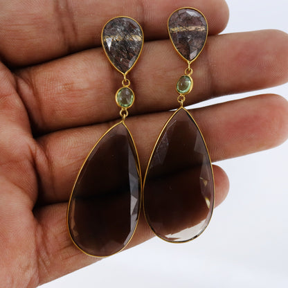 Black Rutilated Quartz Earring 18K Gold