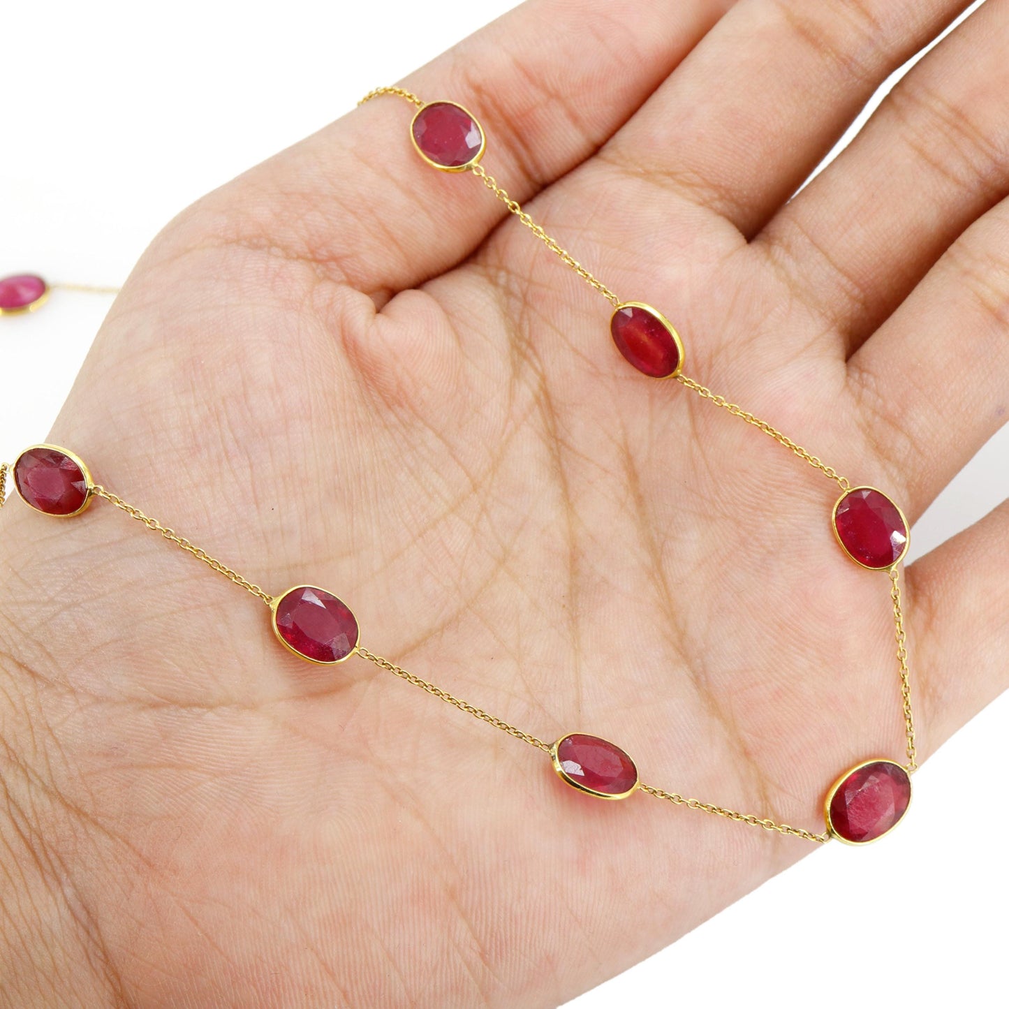 Yellow Red Ruby Necklace 14K Gold