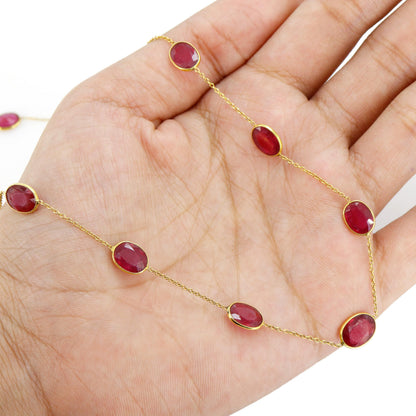 Yellow Red Ruby Necklace 14K Gold
