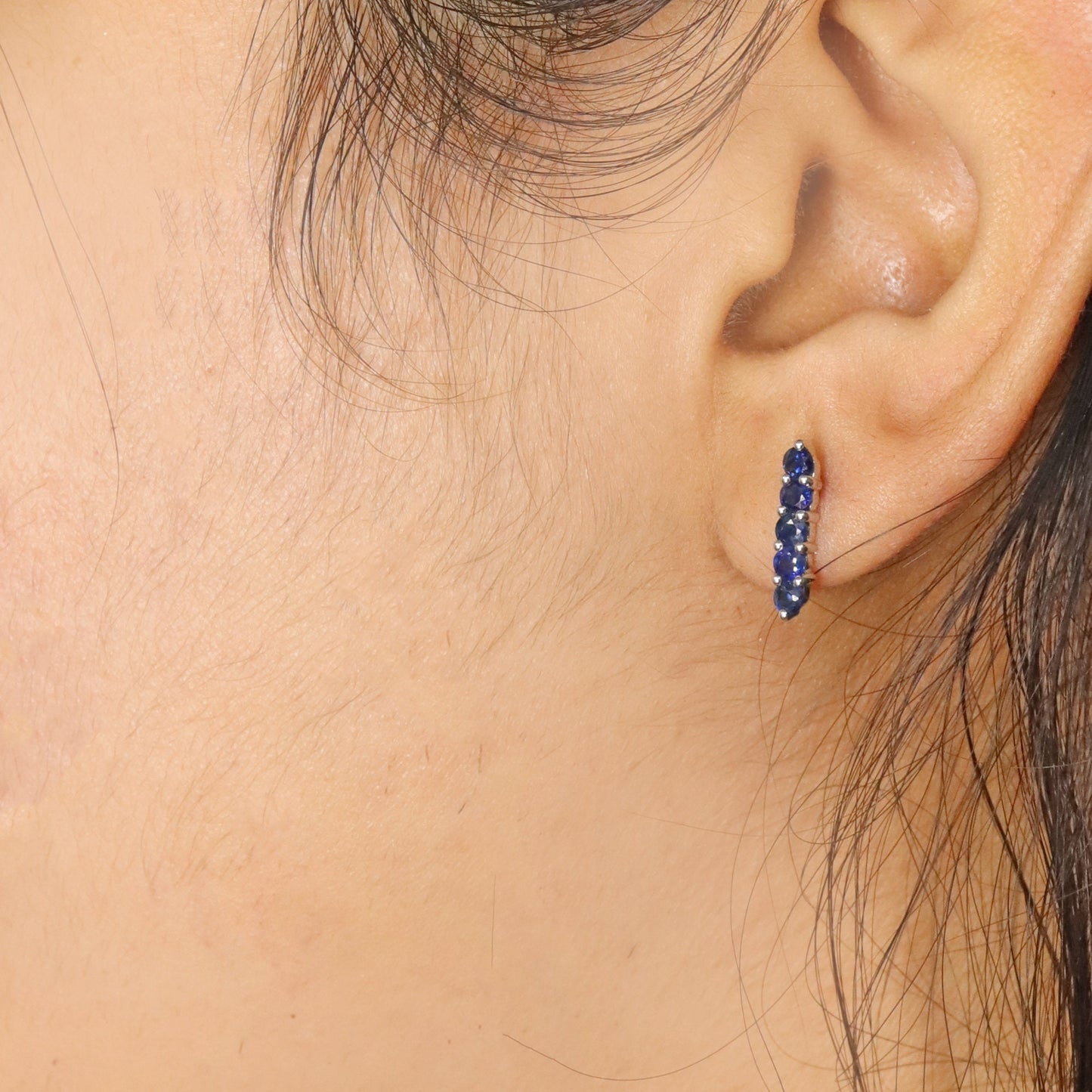 Blue Sapphire Stud Earring 14K Gold