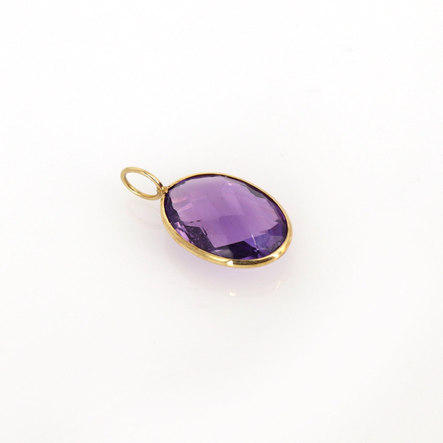 Checker Cut Amethyst Briolette Pendant 14K Gold