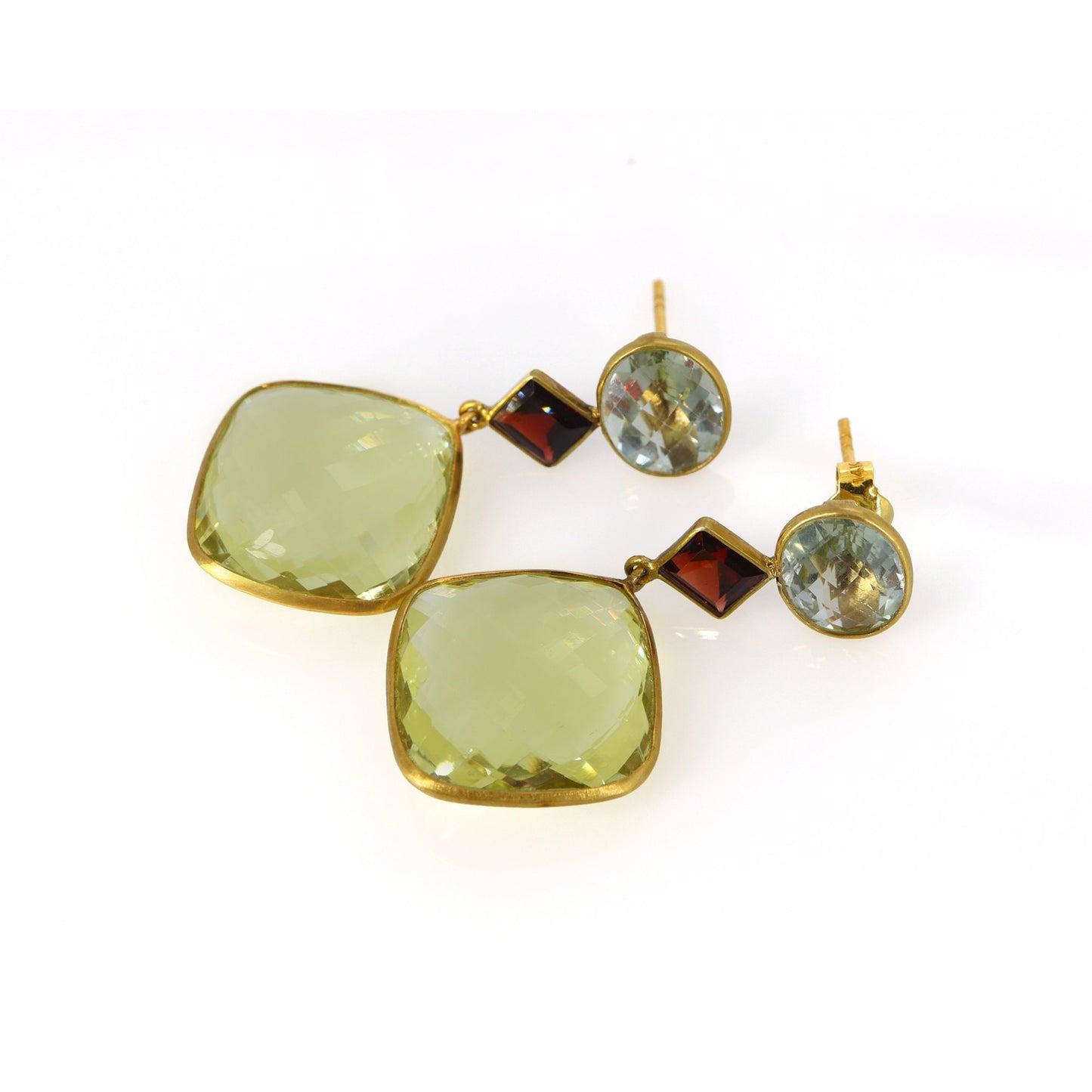 Checker Cut Green Amethyst Earring 18K Gold