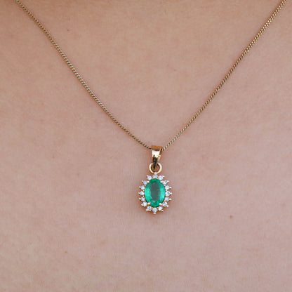 Cluster Setting Center Emerald Gemstone Pendant 14K Gold