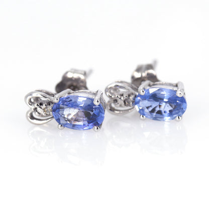 White Blue Sapphire Earring 14K Gold