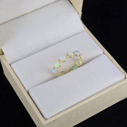 Ethiopian Opal Gemstone Stackable Wedding Band / Yellow Petite Bezel Jewelry Ring 18K Gold