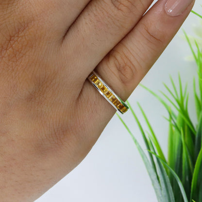 Full Eternity Band 925 Sterling Citrine Stackable Band Ring Silver