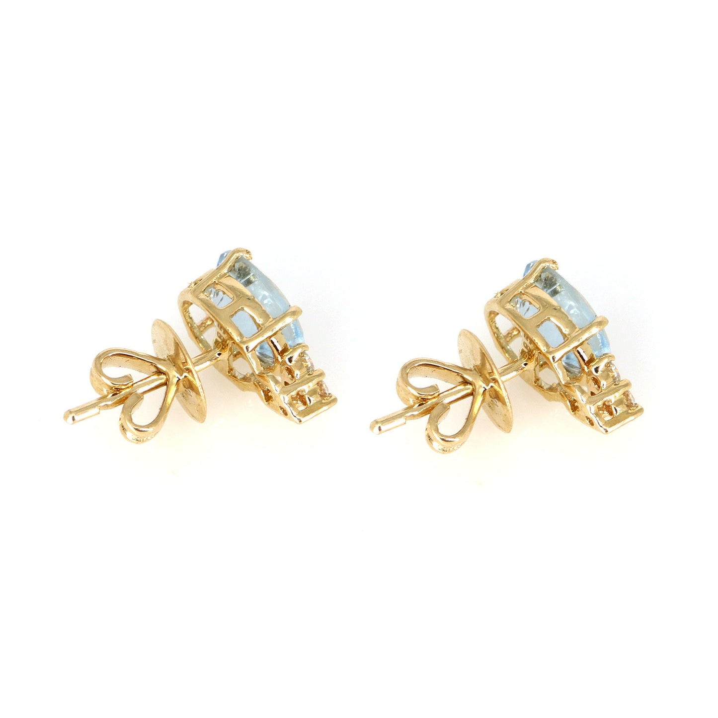 Yellow Studs Aquamarine Prong Setting Fine Earring 14K Gold