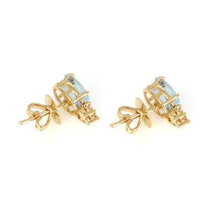Yellow Studs Aquamarine Prong Setting Fine Earring 14K Gold
