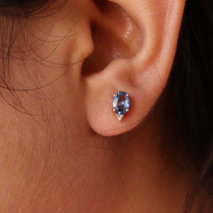 Yellow Studded Blue Sapphire Studs Sapphire Earring 14K Gold