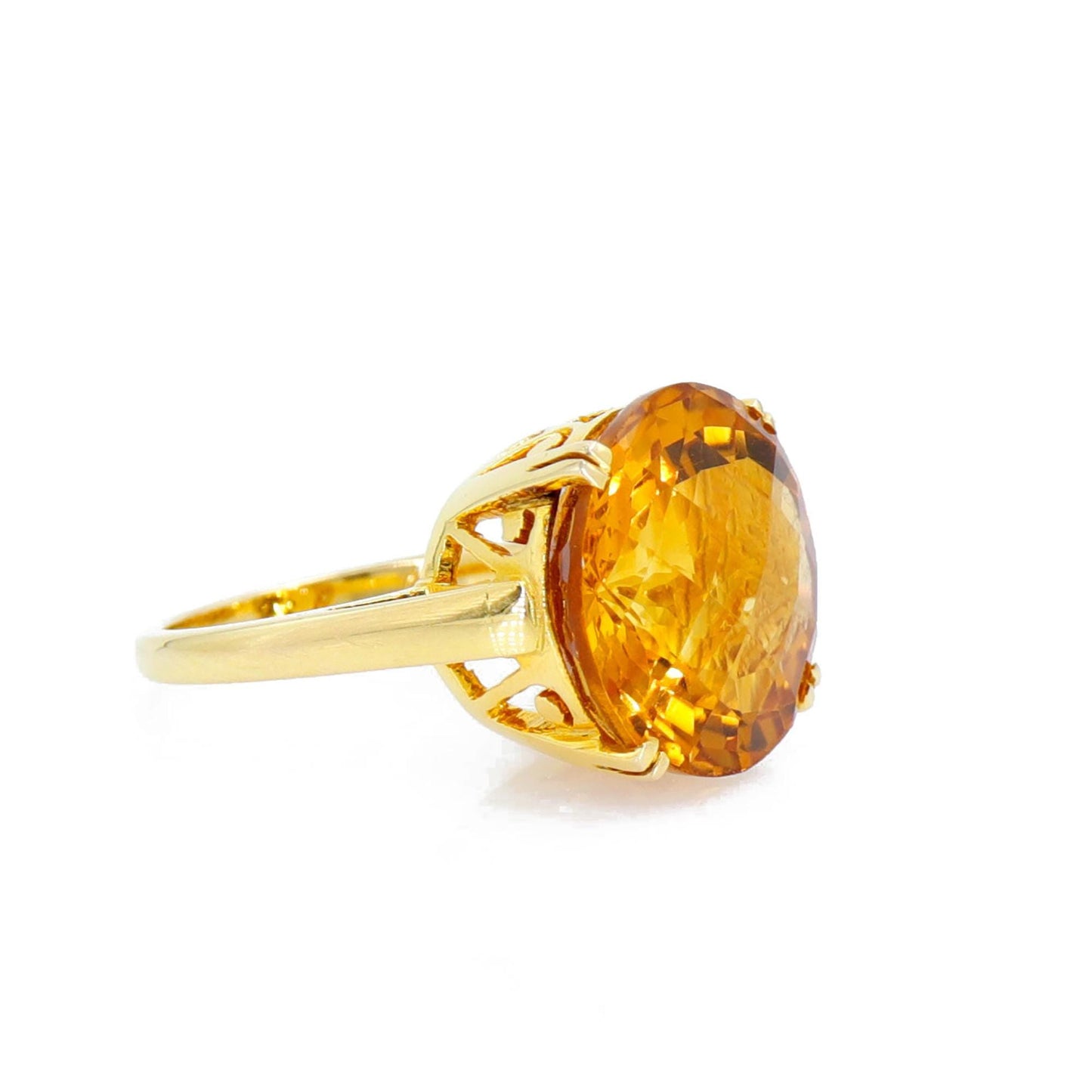 10 Big Size Citrine Gemstone Ring 18K Gold