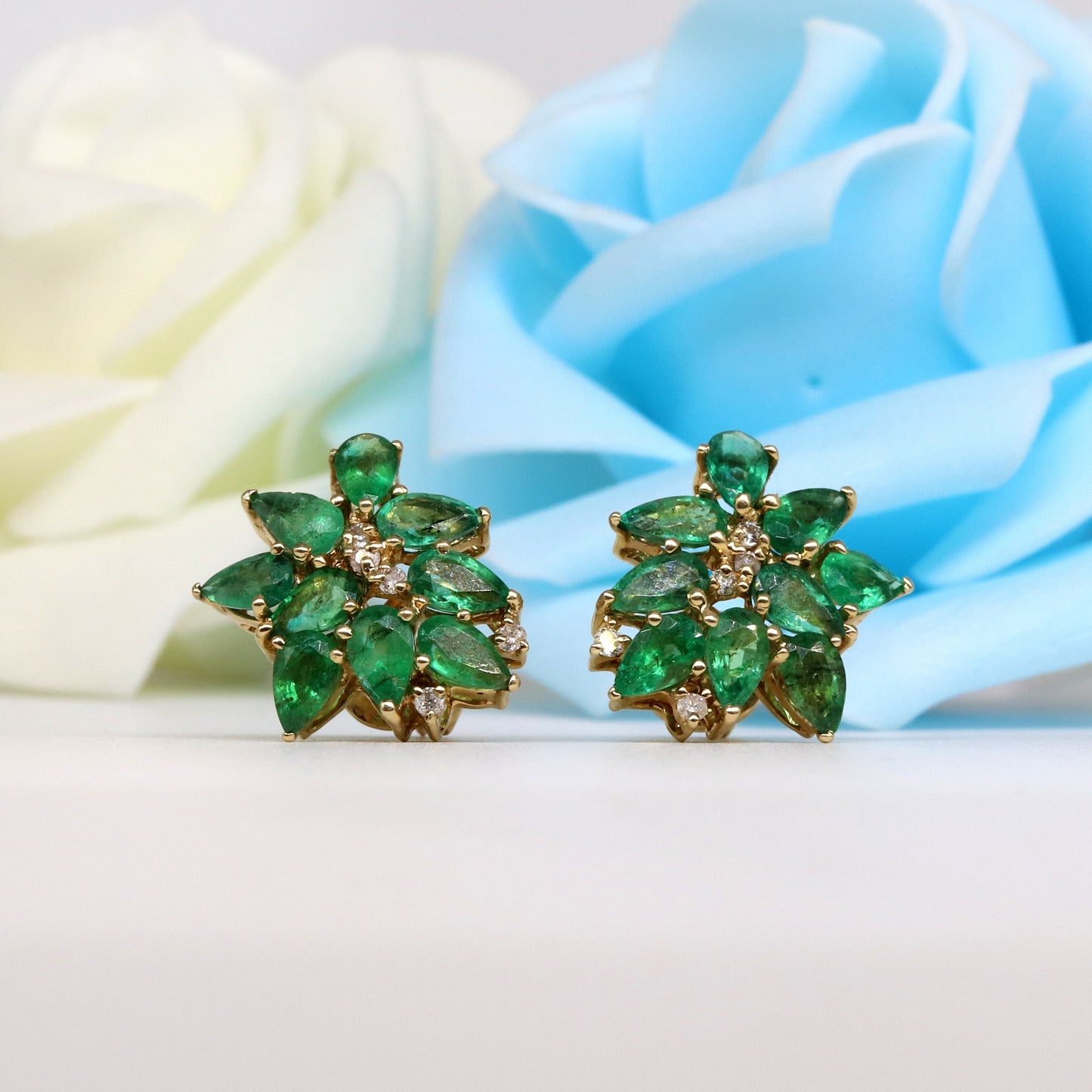 Yellow Women Studs / Emerald Earring 14K Gold