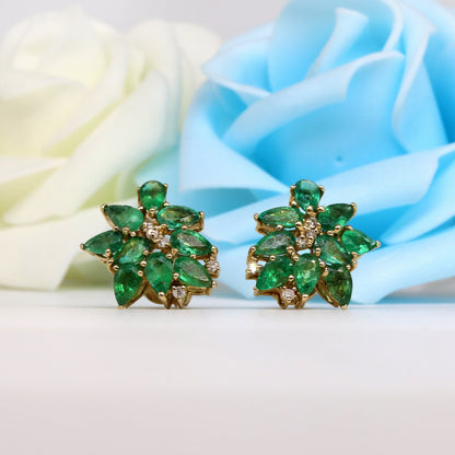 Yellow Women Studs / Emerald Earring 14K Gold