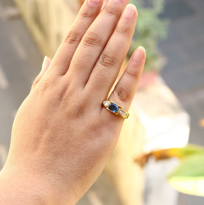 Natural Diamond & Blue Sapphire Men'S Ring 18K Gold