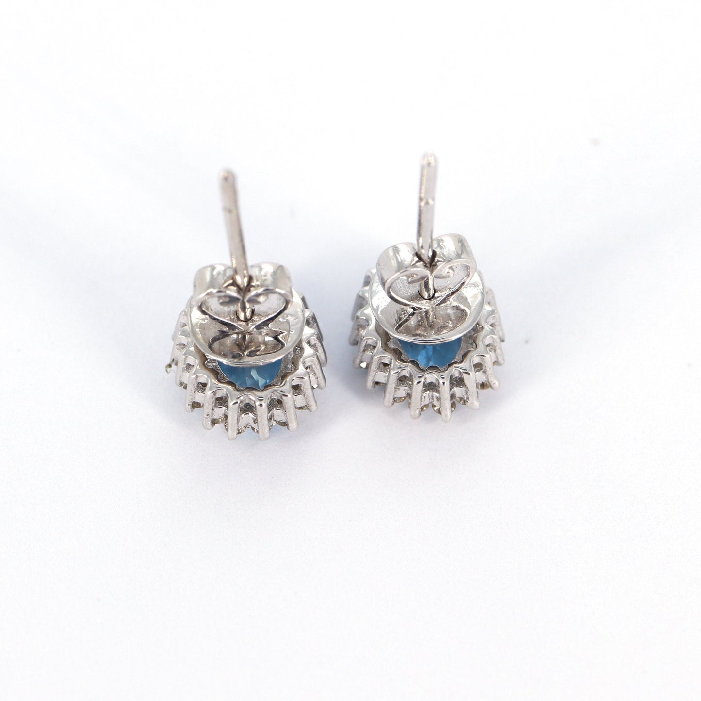 Cluster Studs White Studded Aquamarine Earring 14K Gold