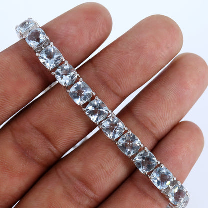 Cushion Shape Aquamarine Gemstone Bracelet Silver