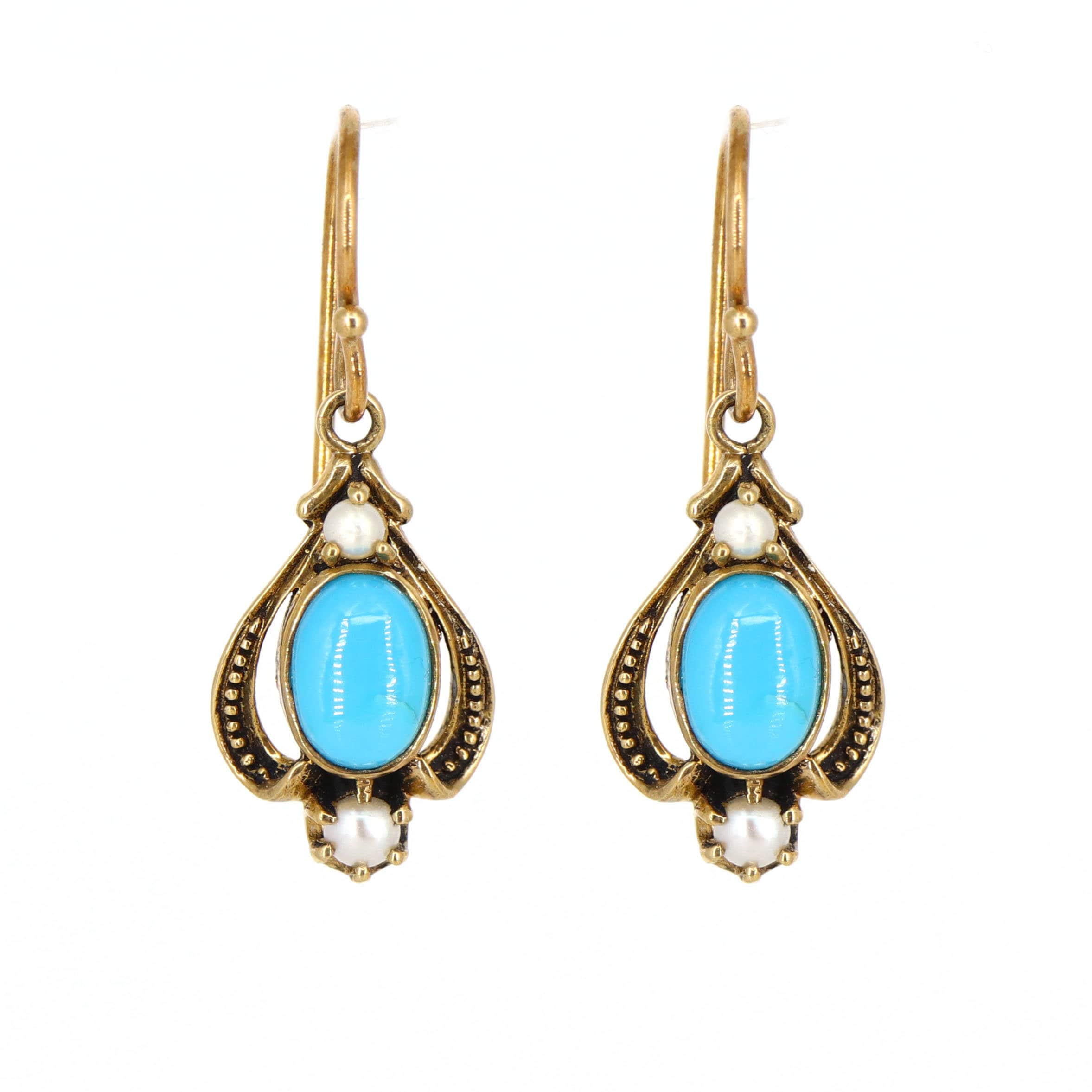 Antique Turquoise Pearl Yellow Earring Gold