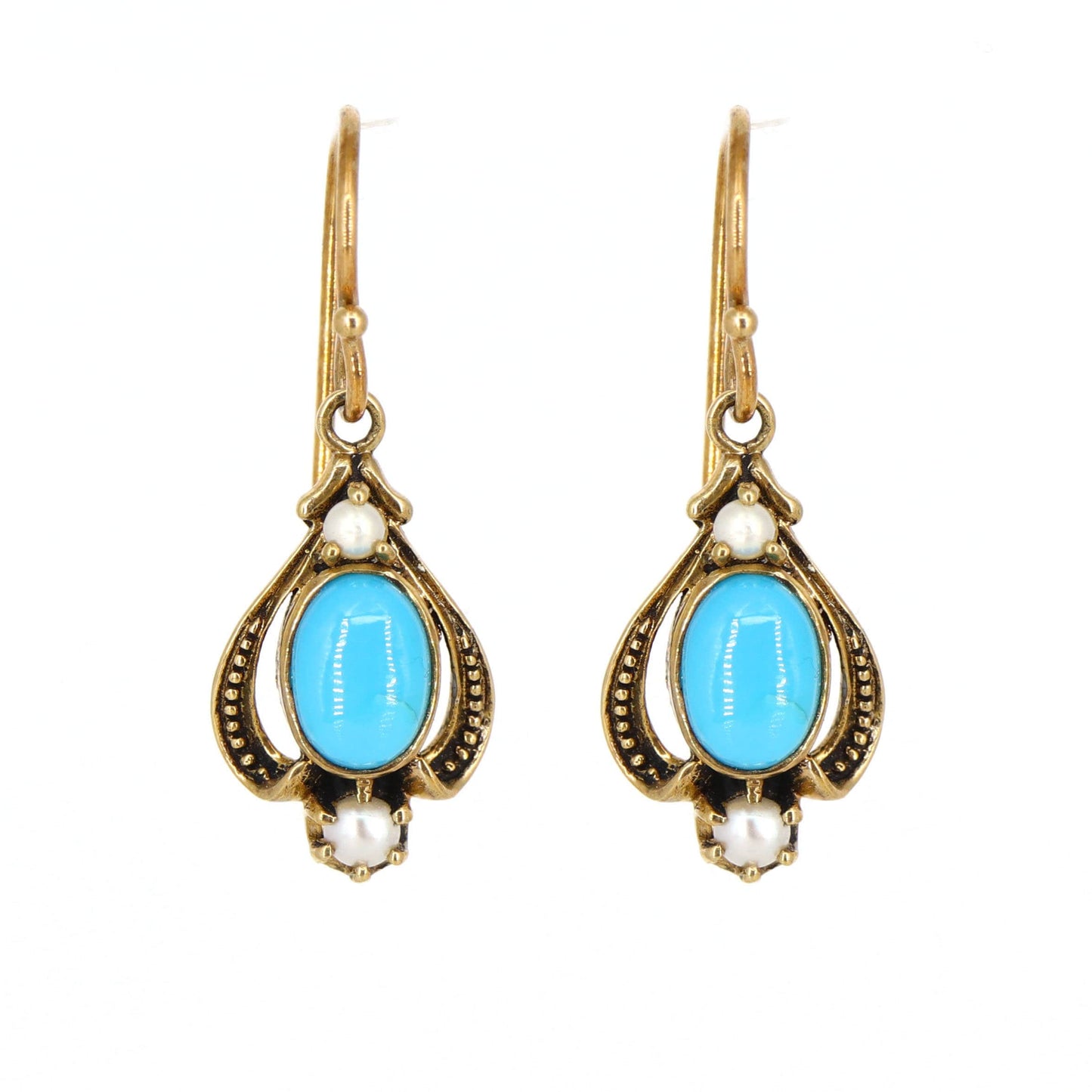 Antique Turquoise Pearl Yellow Earring Gold