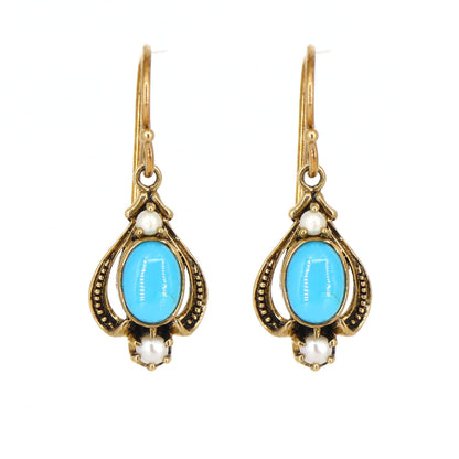 Antique Turquoise Pearl Yellow Earring Gold