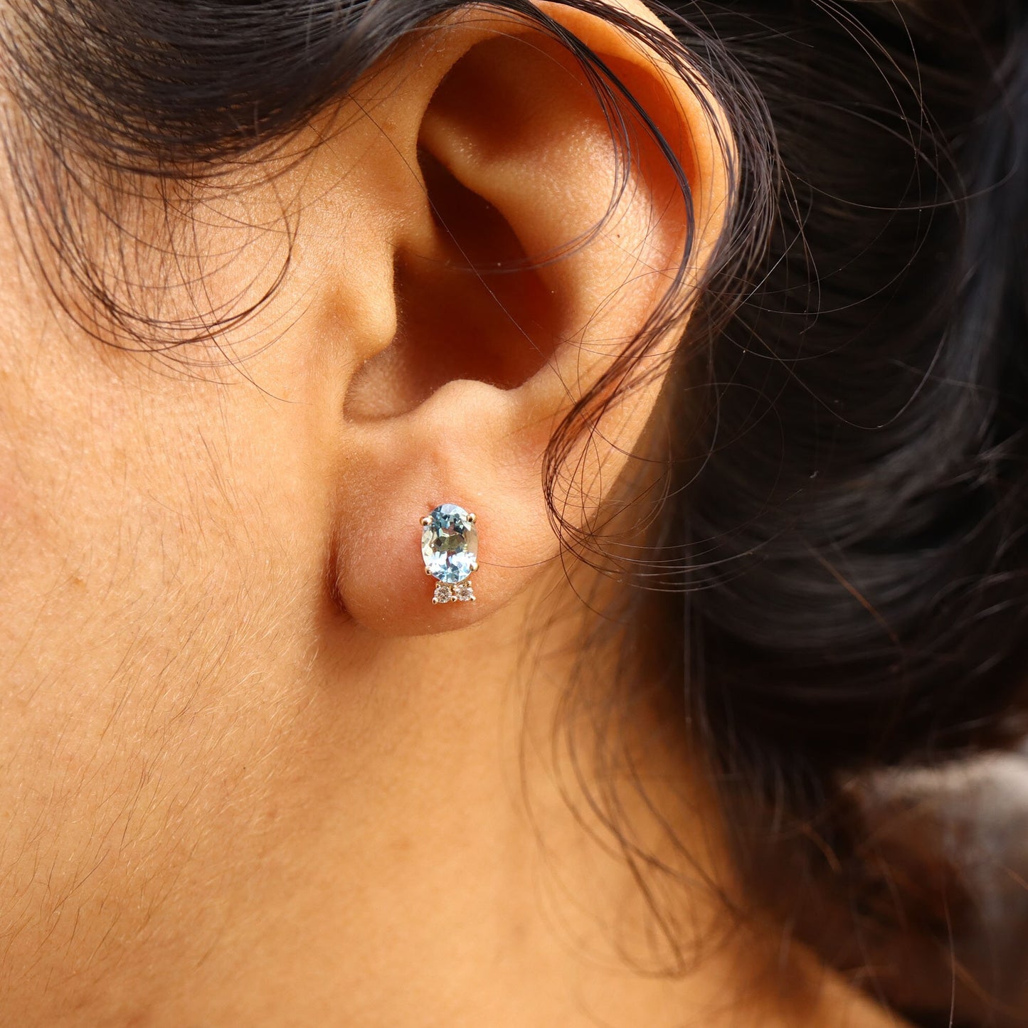 Aquamarine Stud Earring 14K Gold