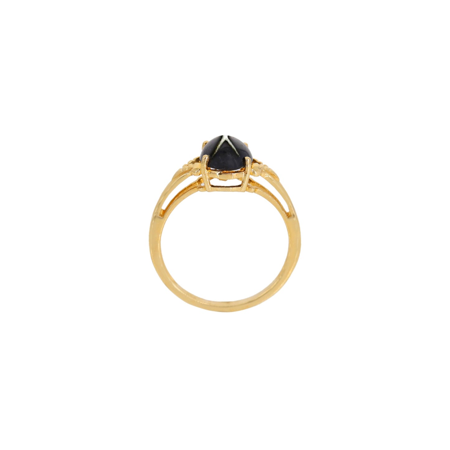 Yellow Oval Shaped Cabochon Black Star Or Star India Semi Precious Gemstone Ring 14K Gold