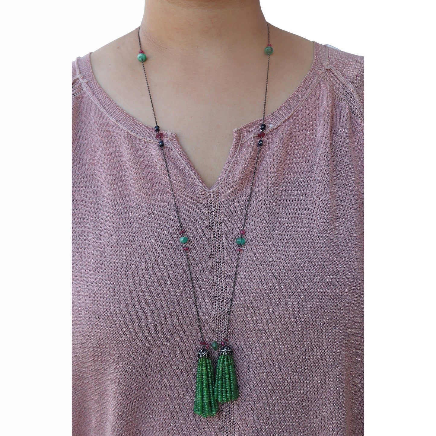 Handmade Tassel Emerald Necklace