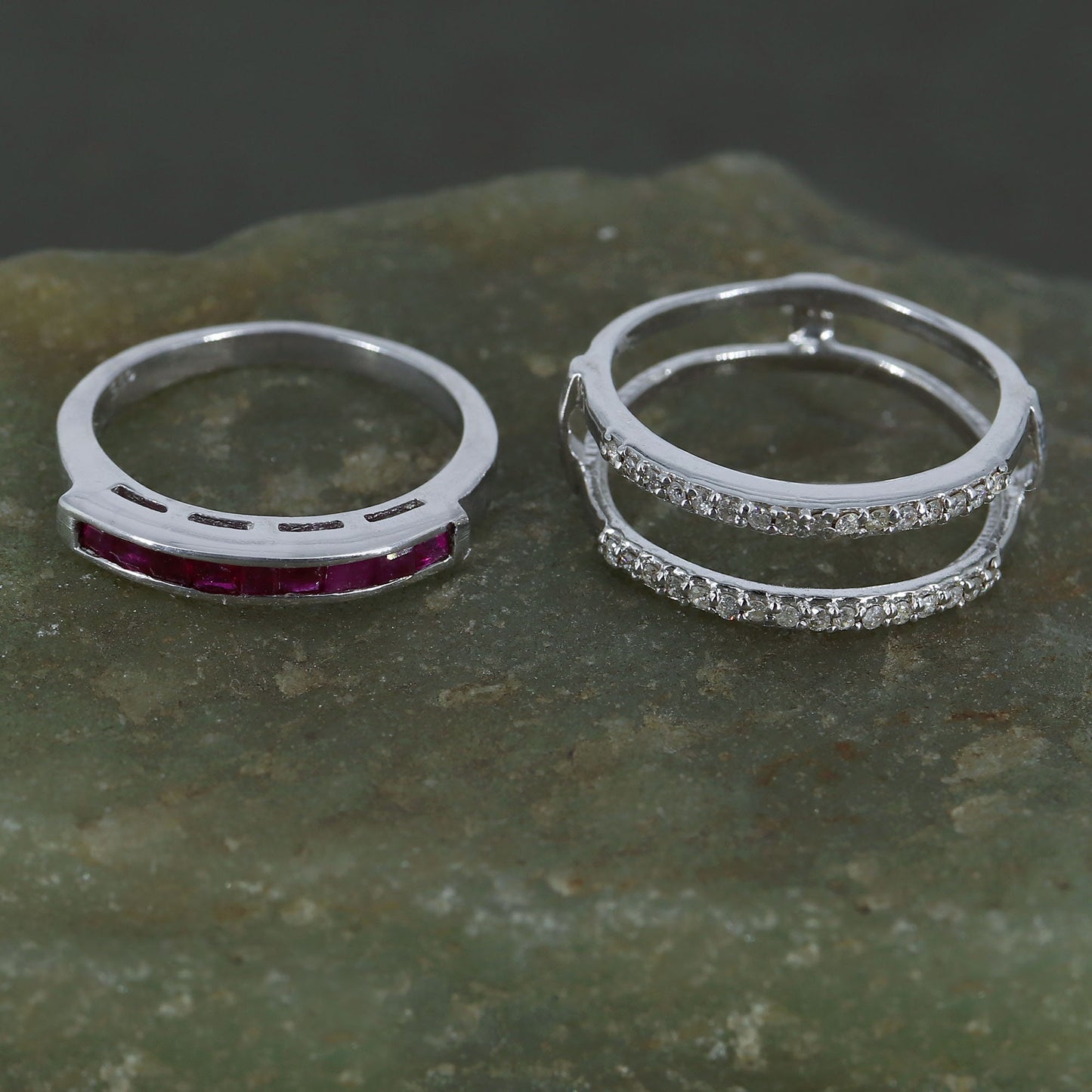 Magical Band Band Half Eternity Band Ruby Blue Sapphire Emerald Stone Ring Silver