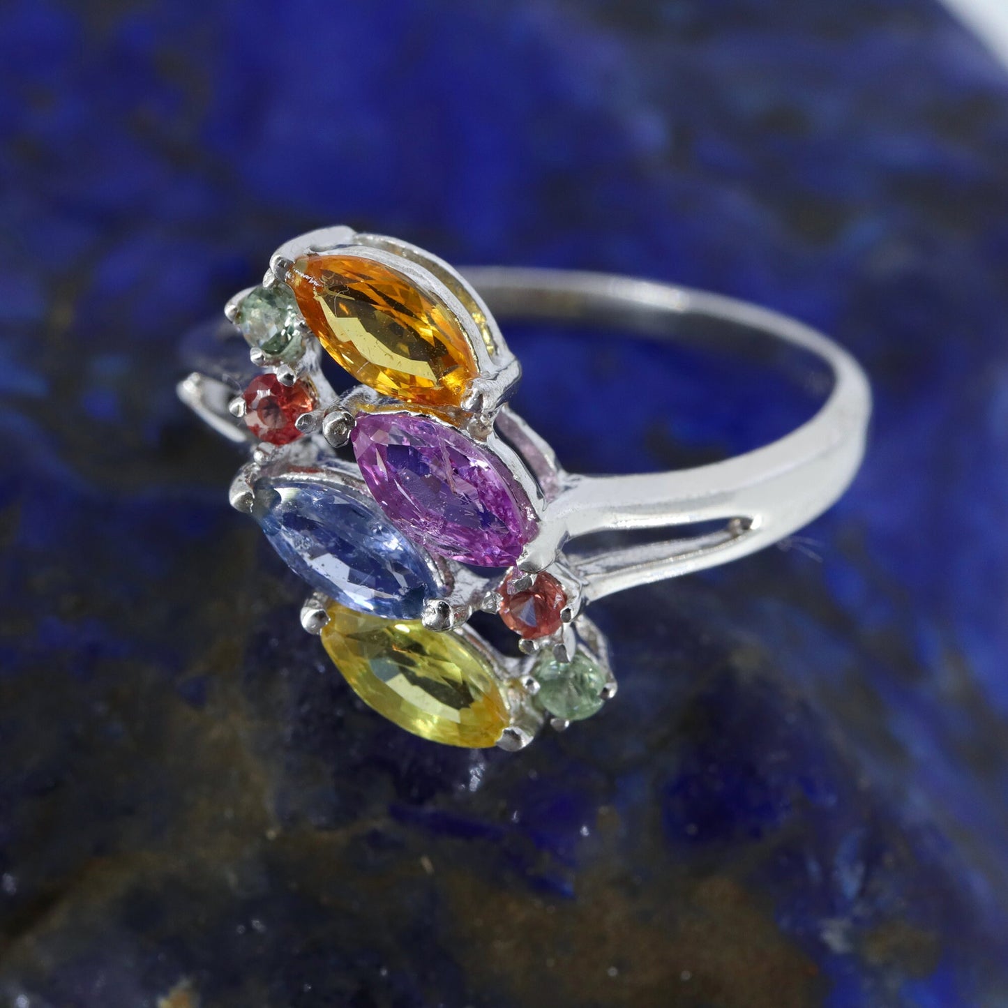 Multi Sapphire Ring Silver