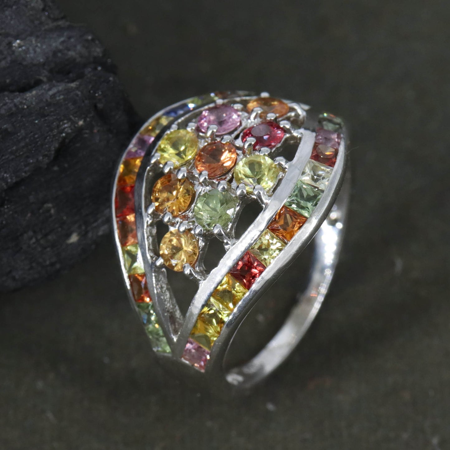 Unique Multi Sapphire Ring Silver