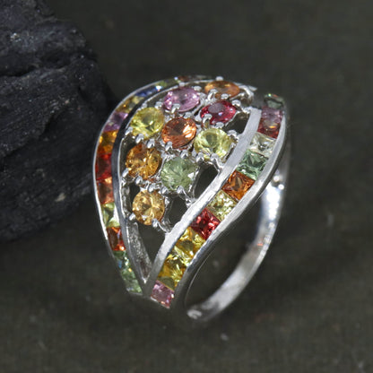 Unique Multi Sapphire Ring Silver