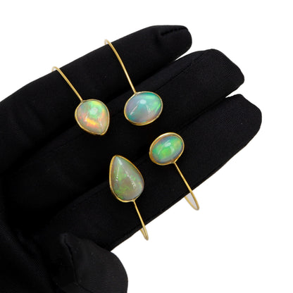 Oval Pear Shape Open Cuff Bangle Flexible Bangle Yellow Bangle Opal Finest Jewelry Anniversary 14K Gold