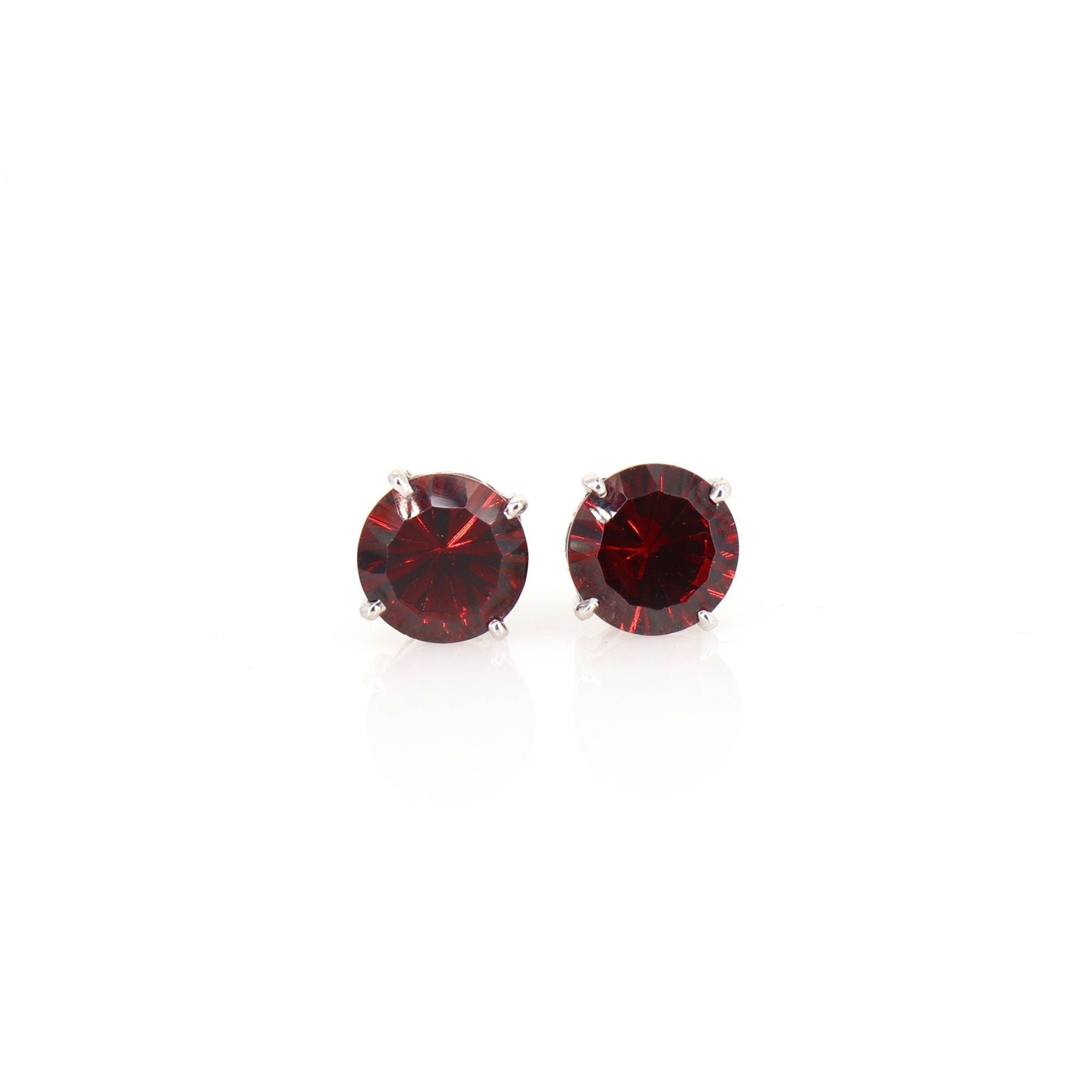 Red Garnet Round Studs 18Kt White Prong Setting Genuine Garnet Gemstone Studs January Studs Gold