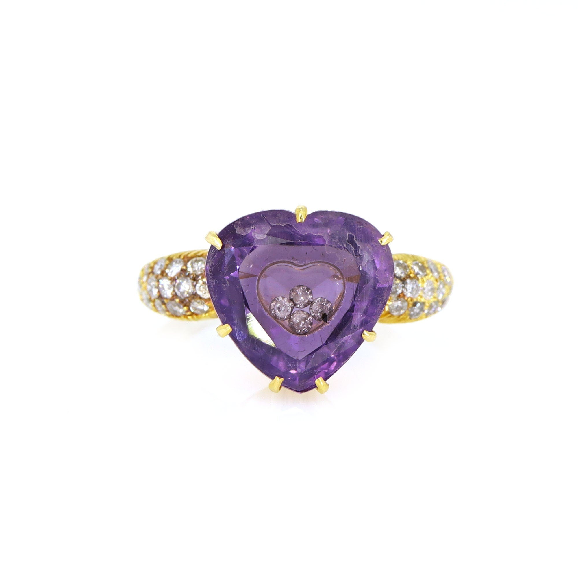 One A Kind Heart Shape Amethyst Ring 18K Gold