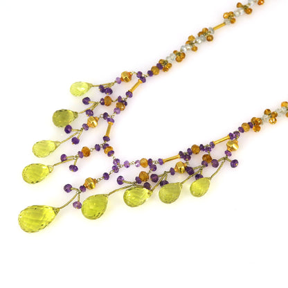 Amethyst Aquamarine Citrine Lemon Topaz Necklace 18K Gold