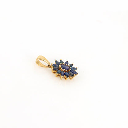 Sunflower Design Sapphire Necklace 14K Gold