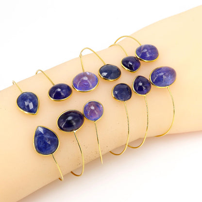 Open Cuff Bangle Flexible Bangle Yellow Bangle Tanzanite/Fine Jewelry/Anniversary / Oval Round Shape 14K Gold
