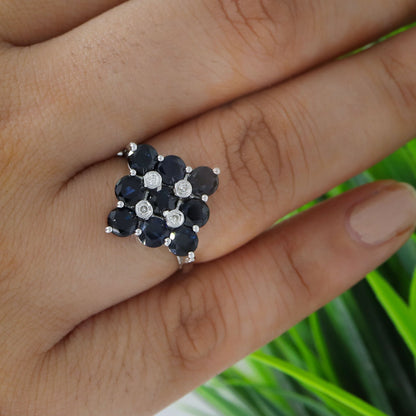 Statement Blue Sapphire Ring Silver