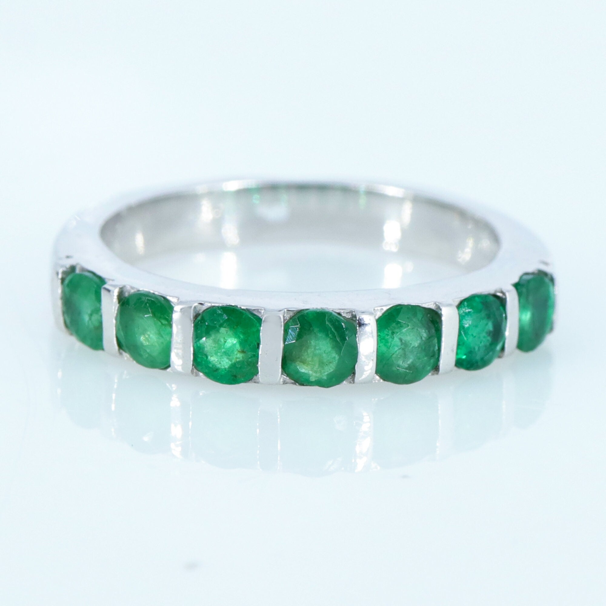 Eternity Emerald Band Ring Silver