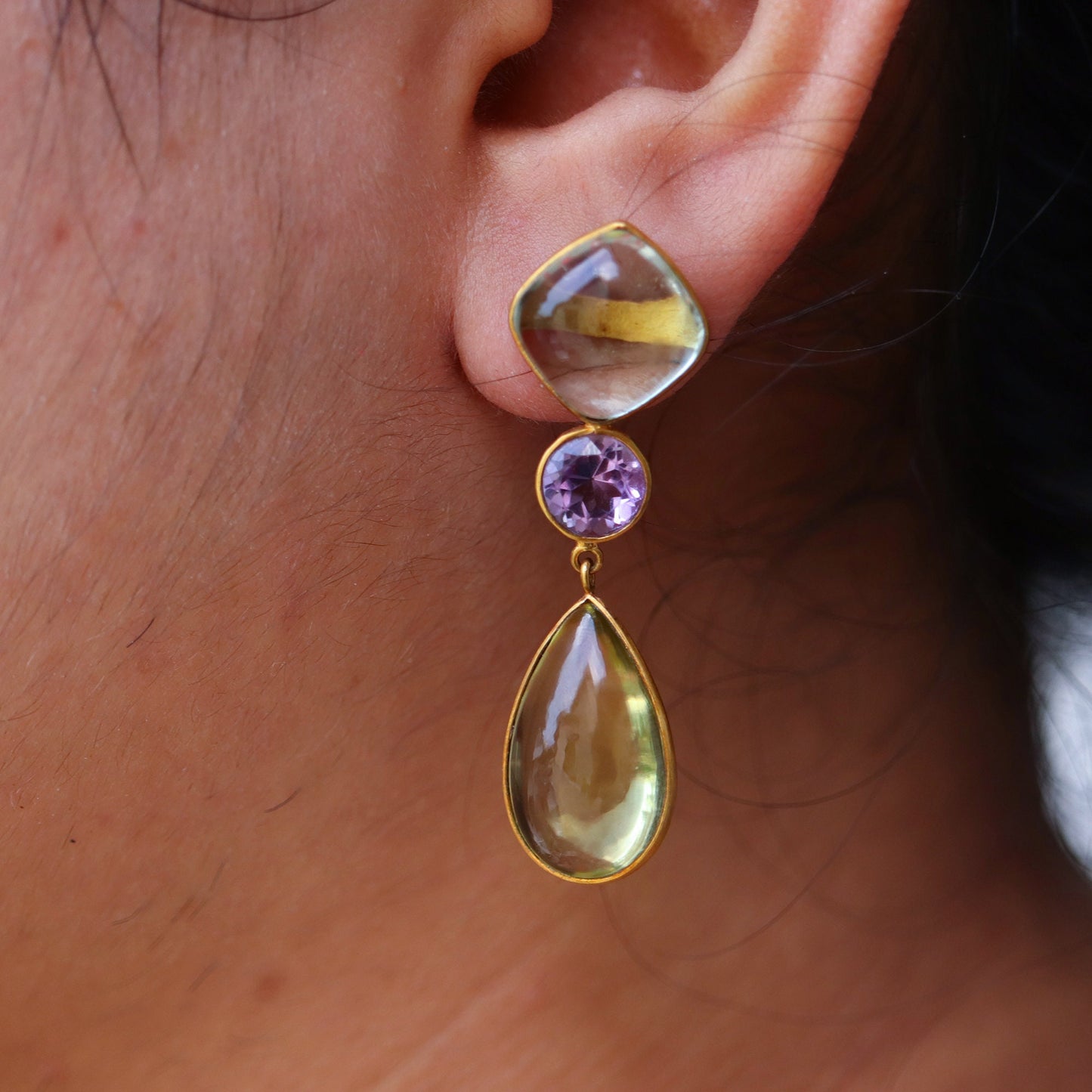 Green Amethyst Earring 18K Gold