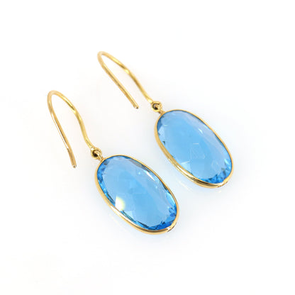 Oval Shape Blue Topaz Earring 18K Gold