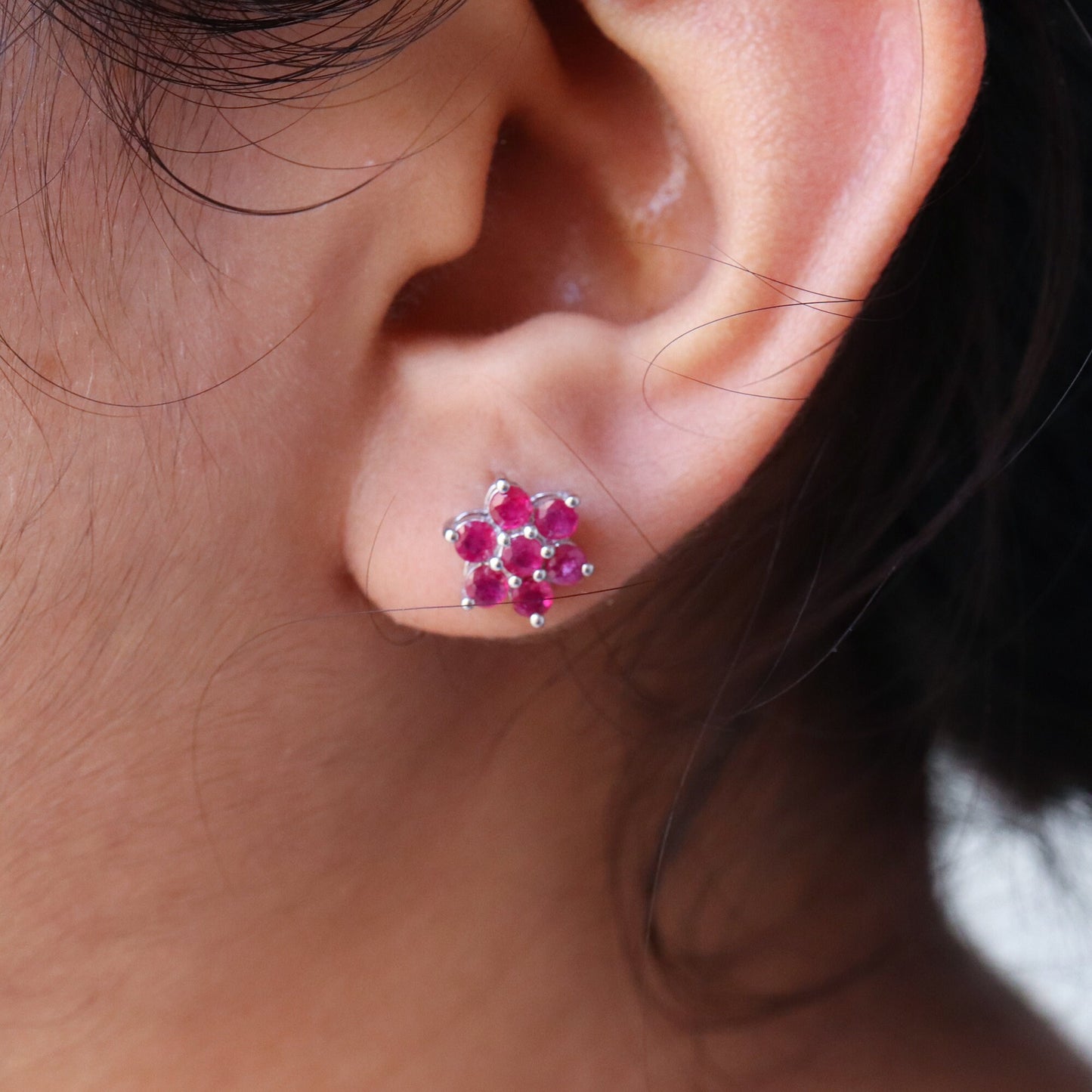925 Sterling Studs Ruby Studs Birthday Sister Studs Earring Silver