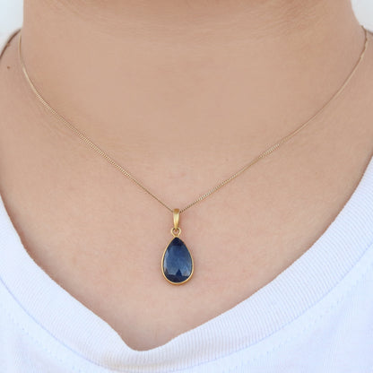 Blue Sapphire Cabochon Rose Cut Gemstone Handmade Pendant 18K Gold