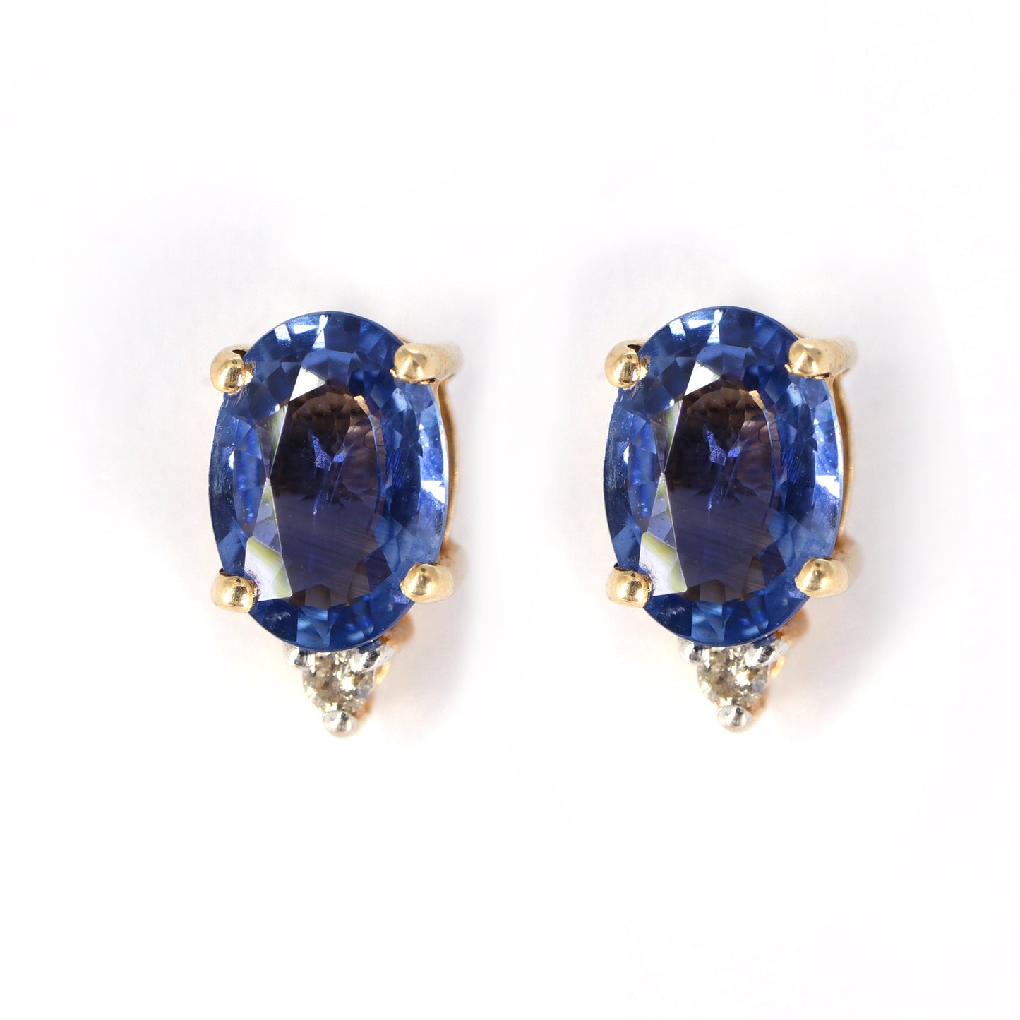 Yellow Studded Blue Sapphire Studs Sapphire Earring 14K Gold