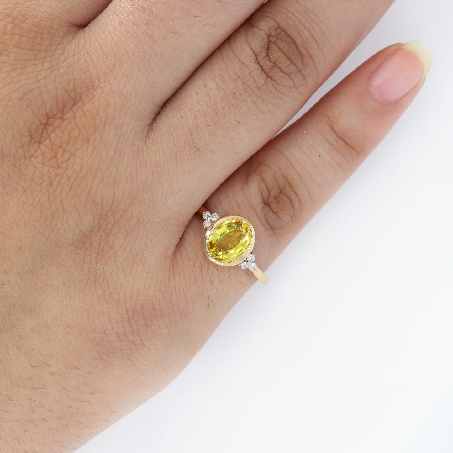 Oval Cut Yellow Sapphire & Ring 14K Gold