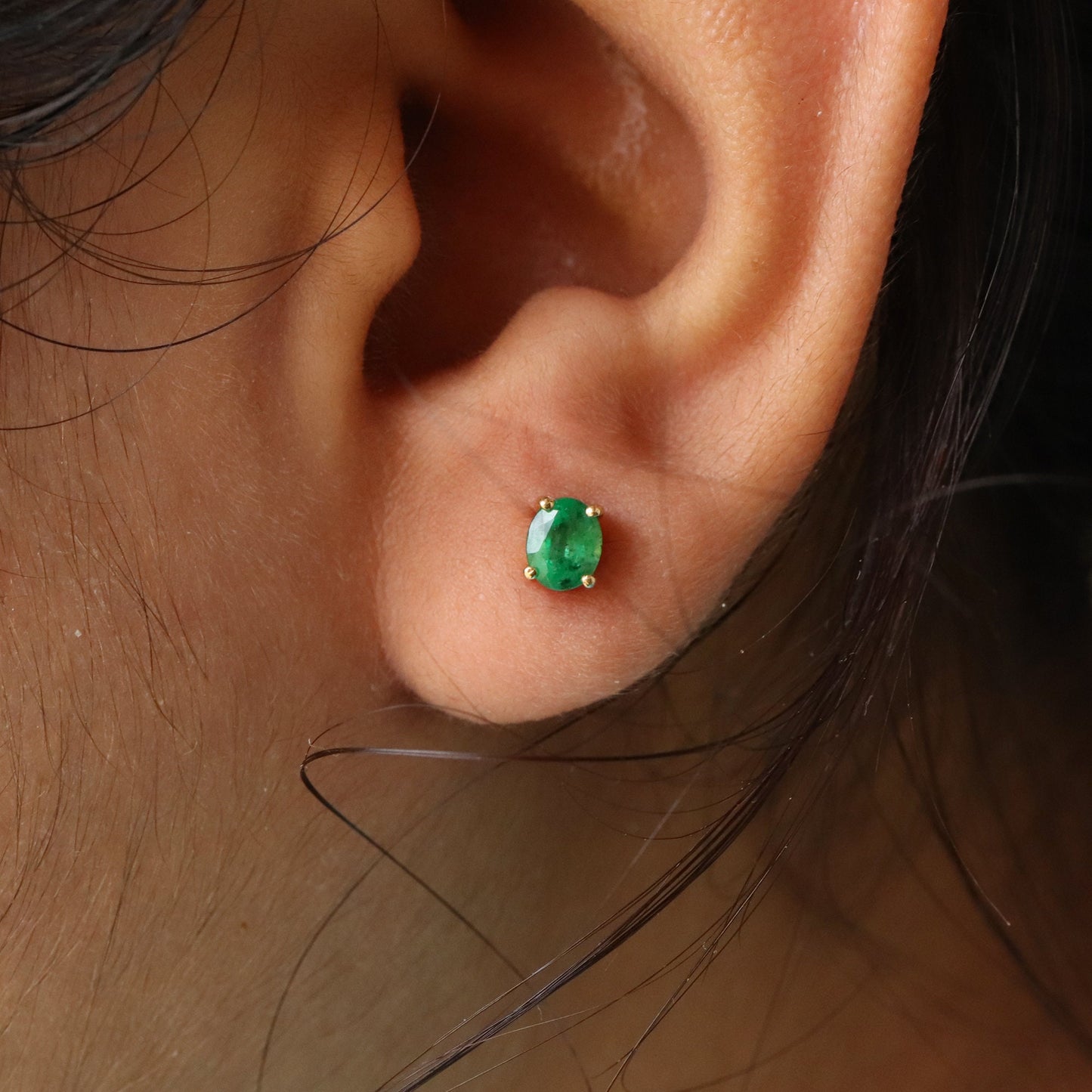Emerald Stud Earring 14K Gold