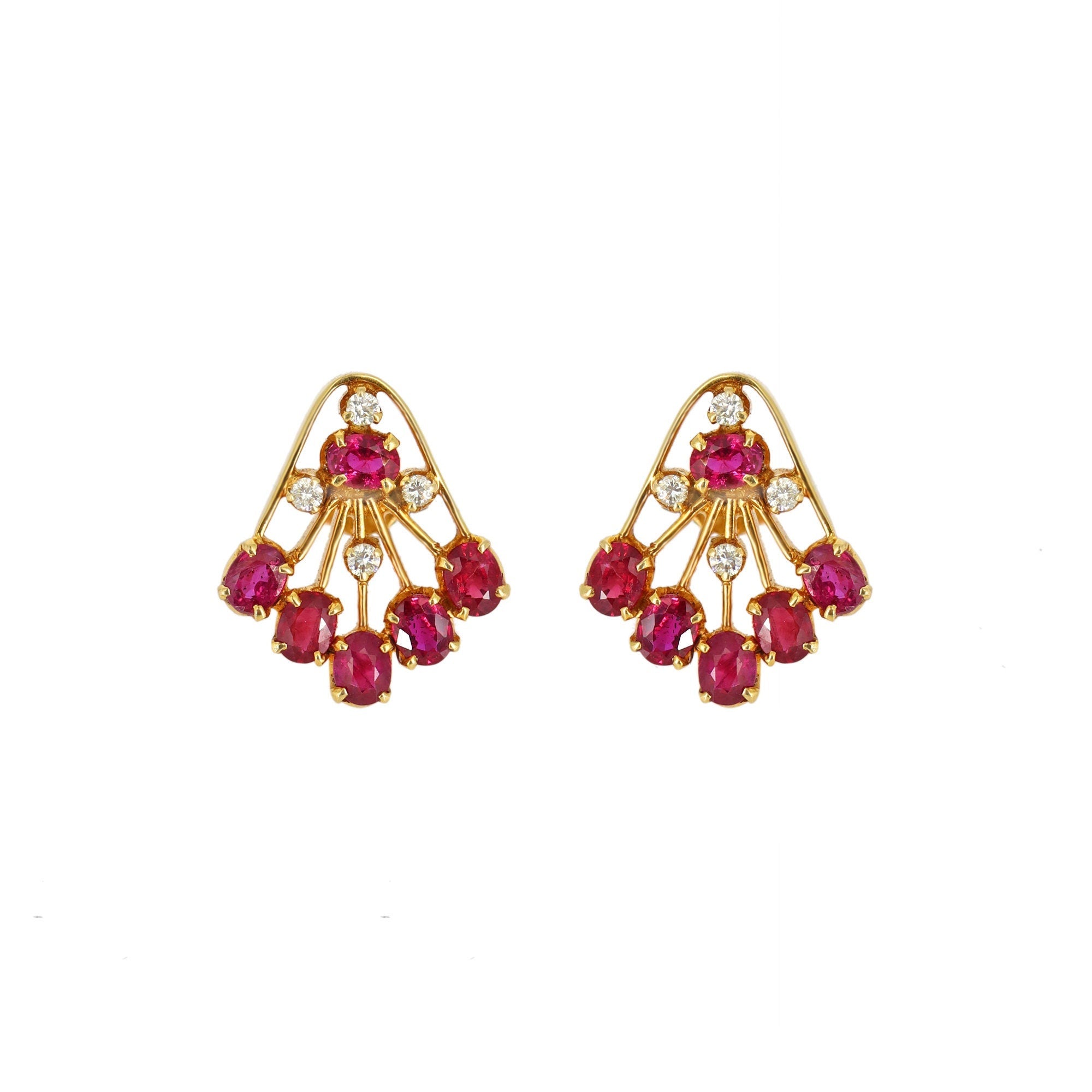 Ruby Studs Yellow Ruby Jewelry Women Red Color Earring 18K Gold