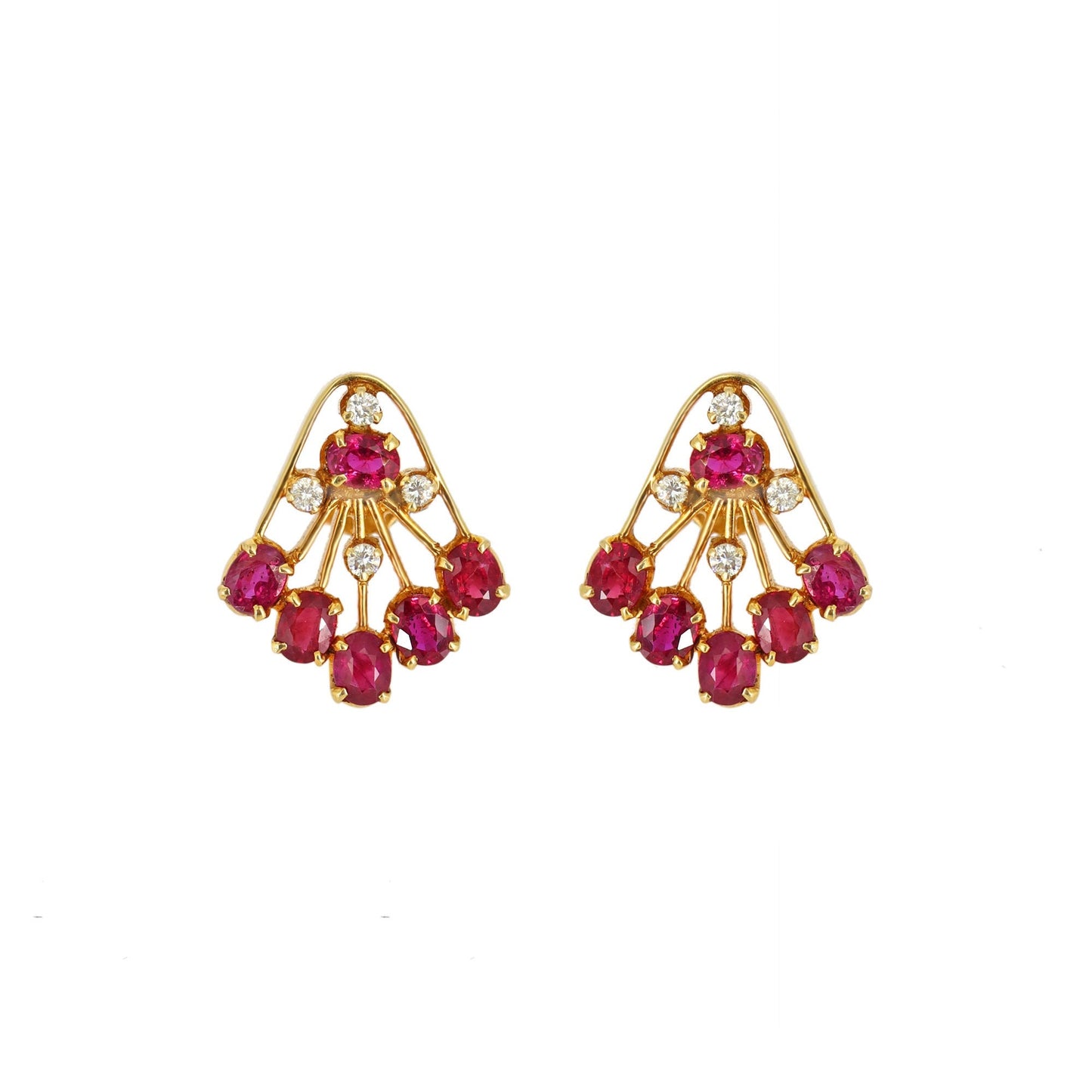 Ruby Studs Yellow Ruby Jewelry Women Red Color Earring 18K Gold