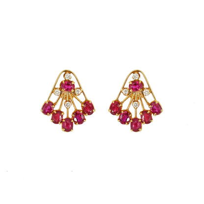 Ruby Studs Yellow Ruby Jewelry Women Red Color Earring 18K Gold